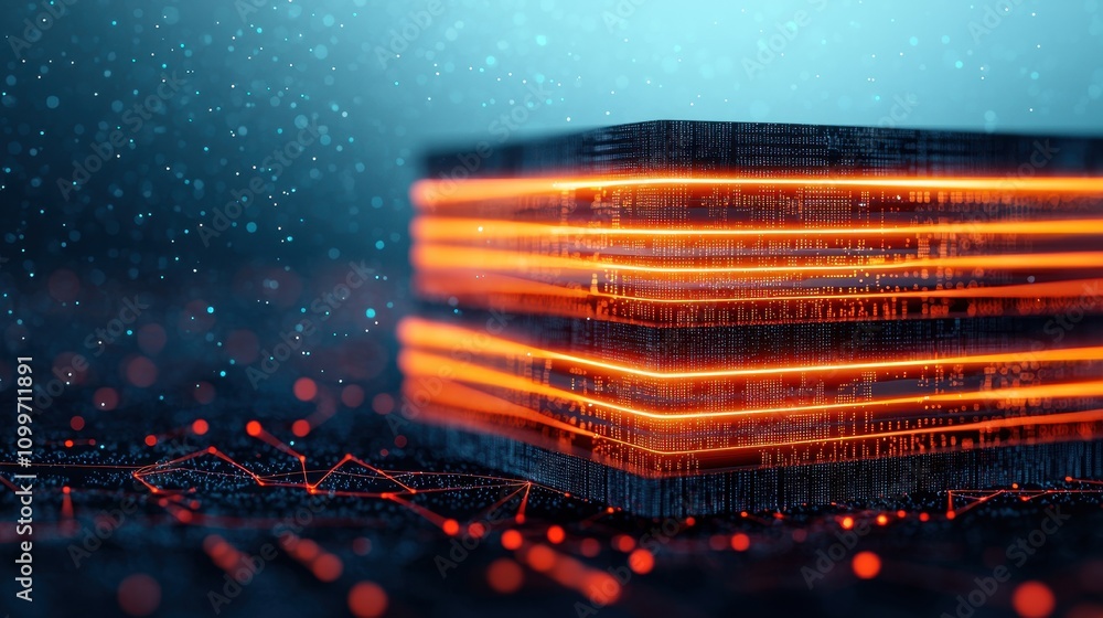 Poster abstract technology background with glowing layers and dots