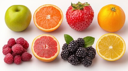 Naklejka premium Fresh and Vibrant Assortment of Colorful Fruits on White Background