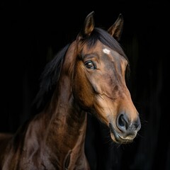 Obraz premium frontal portrait of a horse with smooth hair in the studio on a black background horse