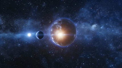 Obraz premium Astounding Syzygy: The Spectacular Alignment of the Sun, Earth and Moon in the Night Sky