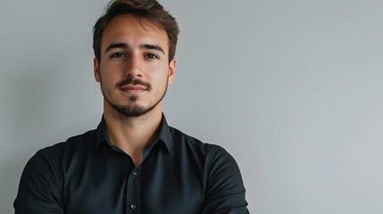 Obraz premium Confident Male Engineer Posing Against a Light Background