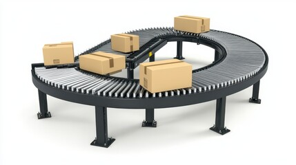 Conveyor Belt with Packages in Bright Facility