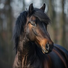 Obraz premium Portrait of a Frisian horse alone with dark background horse