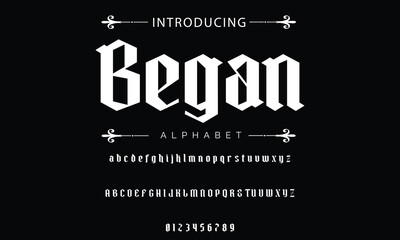 Trendy Old School tattoo vintage type font vector template. Traditional tattoo and rock style font. Tattoo Alphabet. Hipster style type font for tattoo studio and barbershop or pub design