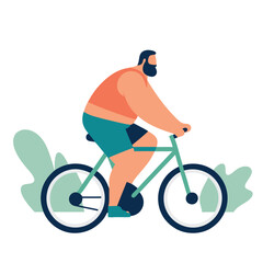 Fototapeta premium Fat man riding bicycle. Healthy lifestyle. Flat style vector illustration.