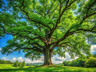 Presenting a front view of a young Common Oak tree, it boasts a strong trunk and vibrant green leaves, symbolizing nature's beauty and resilience.