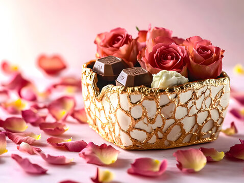 Roses and Chocolates in Luxurious Golden Box