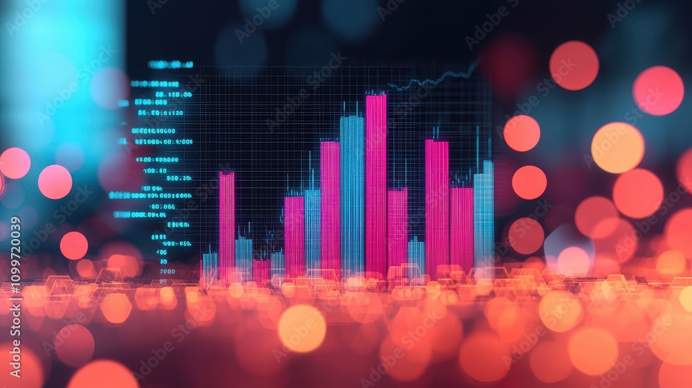 Poster abstract financial data visualization with blurred lights background