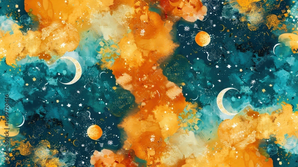 Poster celestial patterns in vibrant colors abstract art digital creation artistic environment colorful vie