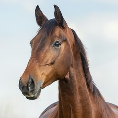 Fototapeta premium The brown Horse Head Portrait with blurred Background