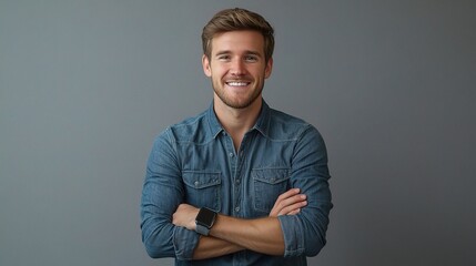 Young Casual Businessman in Denim with Confident Smile