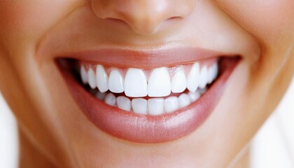 Obraz premium close-up of a happy woman with a perfect smile, healthy white teeth for dental care and oral health