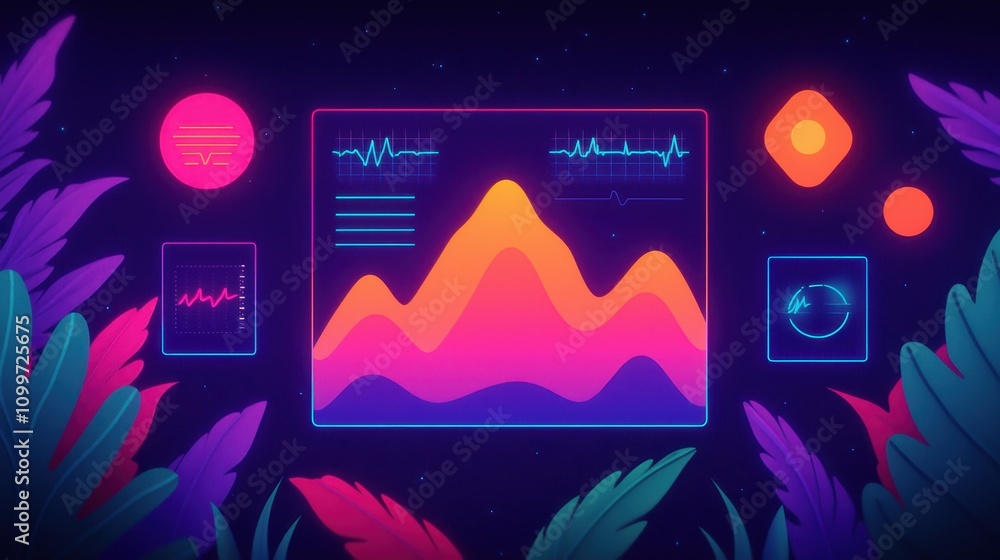 Poster vibrant abstract data visualization on a dark background