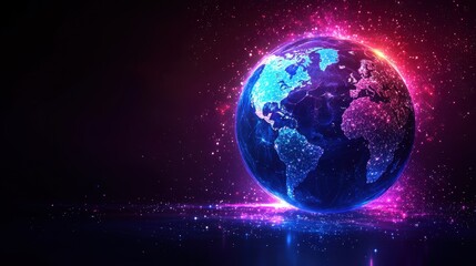 Fototapeta premium Stunning Digital Representation of Earth with Vibrant Cosmic Background and Sparkling Stars, Illustrating the Beauty of Our Planet from Space at Night