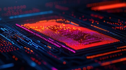 Abstract Colorful Circuit Board with Neon Lights and Details