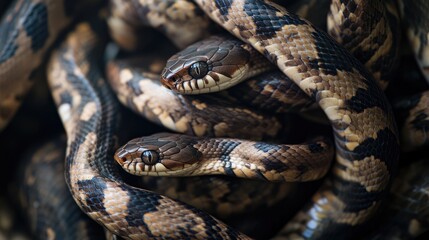 Obraz premium A cluster of snakes intertwined partaking in an intriguing interaction within their natural habitat