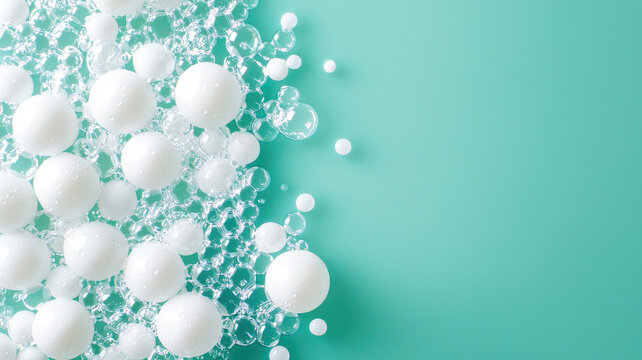 Soft foam lather with shimmering bubbles on mint background