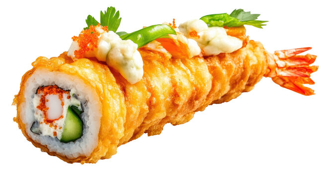 recommend clip art: Tempura roll transparent PNG isolated on white background.