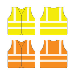 yellow and orange safety vest concept illustration with reflective lines, flat style vector illustration.