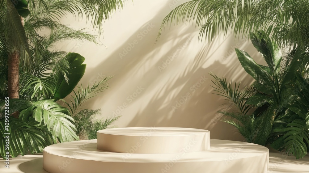 Poster abstract composition featuring a podium in a soft cream environment ideal for product presentation c