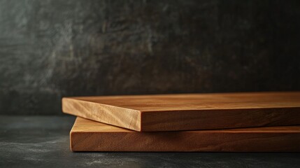 Well-crafted wooden serving boards on a dark textured background, ideal for showcasing culinary creations like spicy Indian curry and chole bhature.