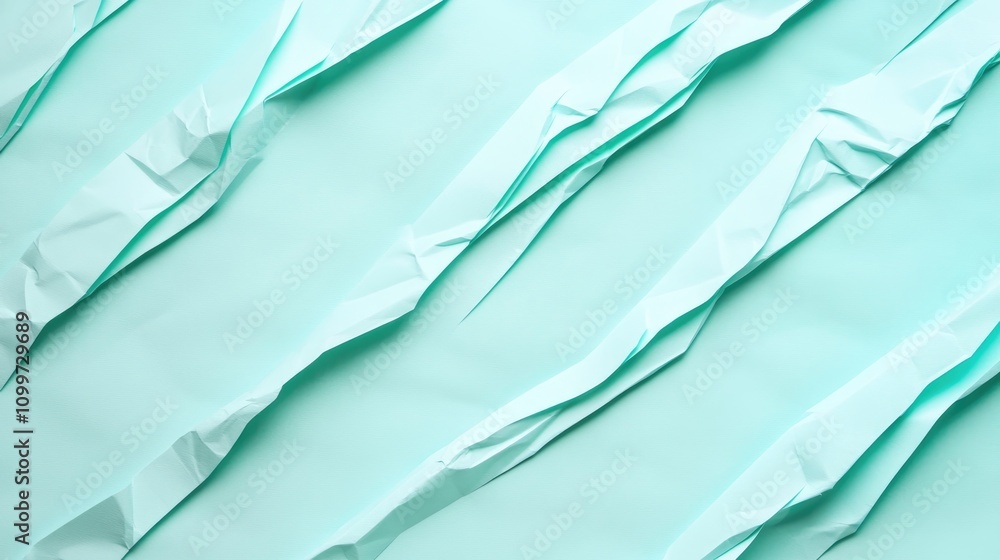Poster crumpled plain paper sheets arranged diagonally forming a line partition trendy mint colored abstrac