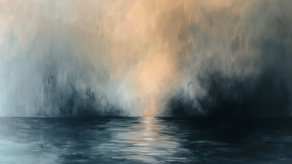 Obraz premium Minimalist Abstract Landscape Painting with Muted Neutral Tones, Soft Gradient, and Tranquil Atmosphere 