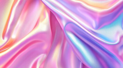 Obraz premium Iridescent Silk Fabric with Soft Creases in Pastel Hues of Pink, Blue, and Purple Ideal for Luxury Backgrounds and Elegant Designs