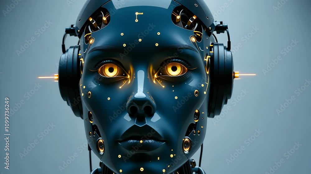 Aufkleber futuristic ai robot awakens: glowing eyes and dynamic movement sequence