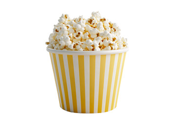 a yellow and white striped bucket with popcorn
