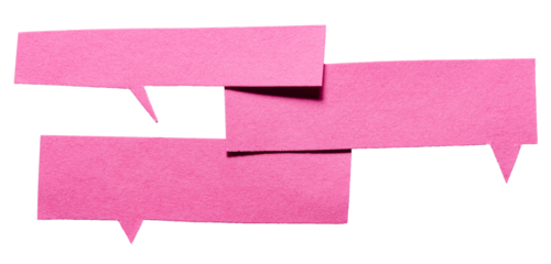 Pink blank cut out cardboard paper speech bubbles with rough edges and copy space for text on transparent png background design element