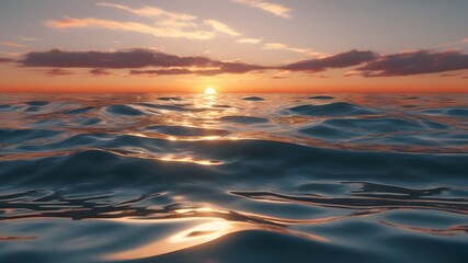 Fototapeta premium Spectacular Abstract Ocean Scene – Calm Waters with Sunrise Reflections and Vibrant Sky, 3D Digital Art 