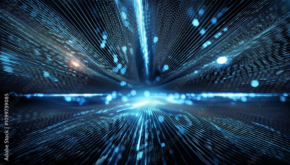Poster digital velocity: an abstract background with vibrant blue lines radiating outward from a central po
