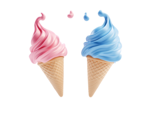 two ice cream cones with pink and blue swirls