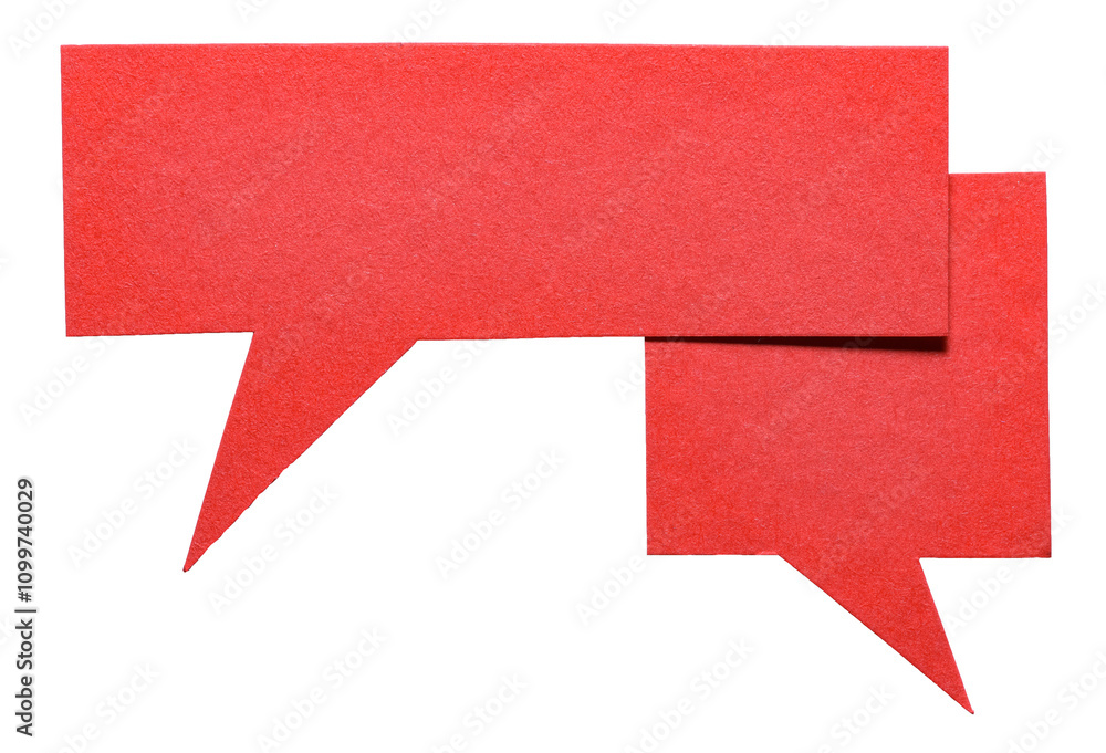 Aufkleber Red blank cut out cardboard paper speech bubbles with rough edges and copy space for text on transparent png background design element