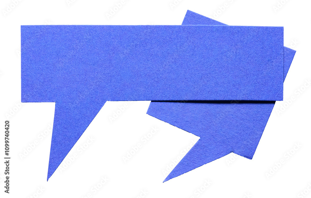 Aufkleber Blue blank cut out cardboard paper speech bubbles with rough edges and copy space for text on transparent png background design element
