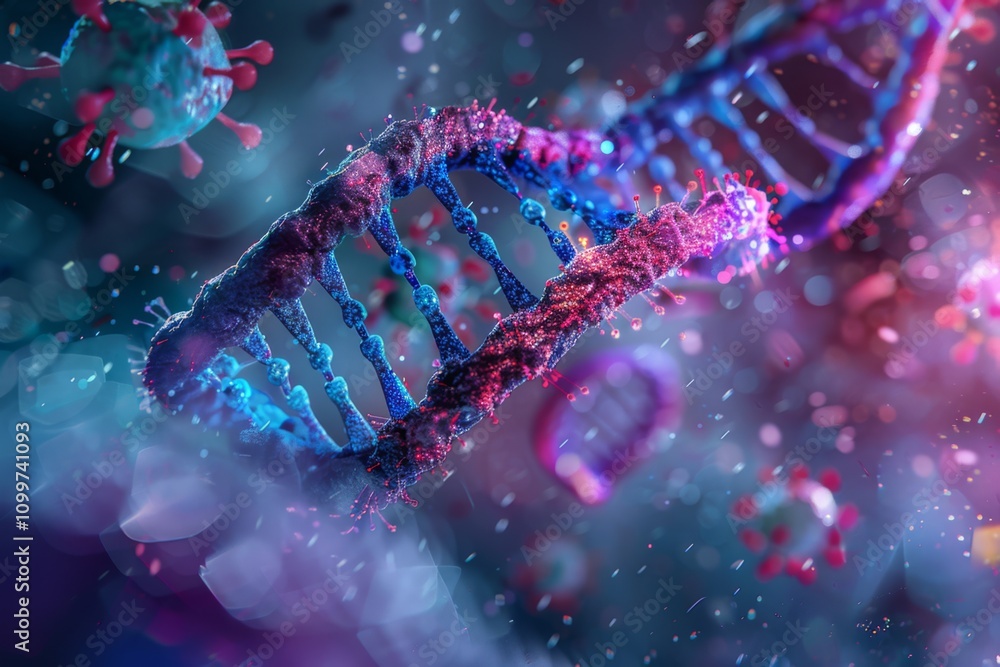Aufkleber microscopic visualization of retrovirus integration into dna structure and genetic material in a vib
