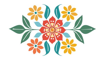 Floral logo design featuring flat graphics of flowers and leaves in traditional folk art style, in various color combinations on a white background