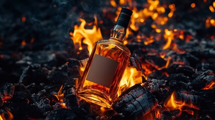 A bottle of whiskey. Strong alcohol. Alcoholic drink.