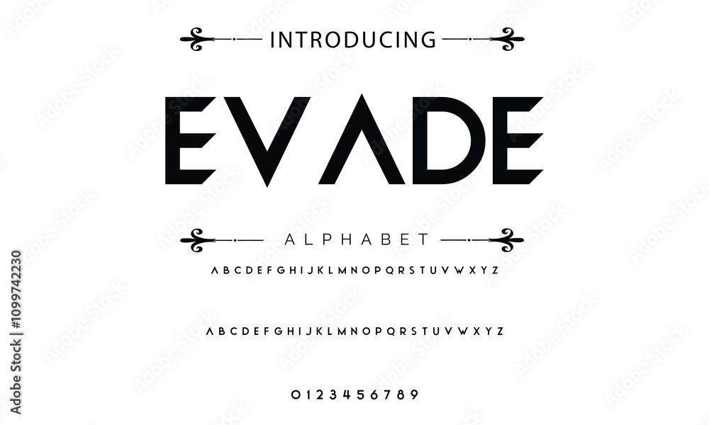 Poster modern techno font, futuristic line type of english alphabet letters and numbers. minimal tech typef