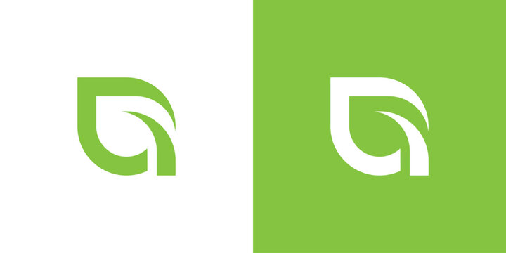 Green leaf logo in abstract letter G, simple leaf logo