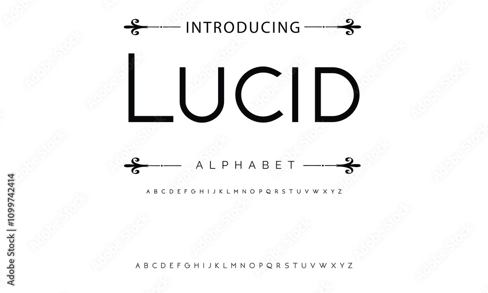 Poster modern techno font, futuristic line type of english alphabet letters and numbers. minimal tech typef