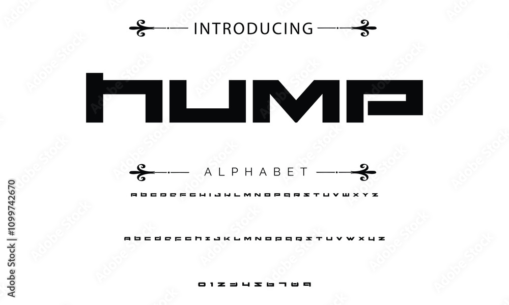 Poster modern techno font, futuristic line type of english alphabet letters and numbers. minimal tech typef