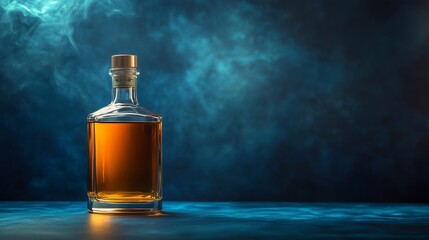 A bottle of whiskey. Strong alcohol. Alcoholic drink.