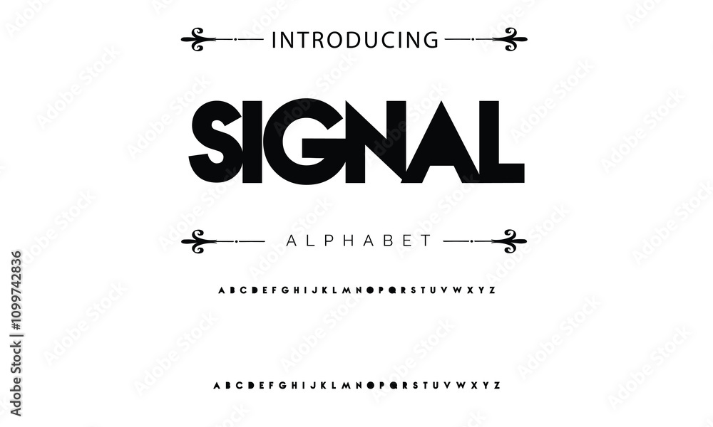 Fototapete modern techno font, futuristic line type of english alphabet letters and numbers. minimal tech typef