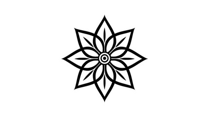 The elegant, symmetrical star-shaped flower design logo has clean lines and a minimalist style that conveys a sophisticated aesthetic. The background is white to highlight the black line art.