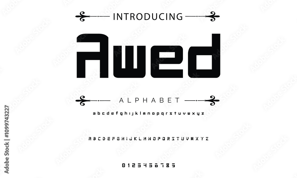 Fototapete modern techno font, futuristic line type of english alphabet letters and numbers. minimal tech typef