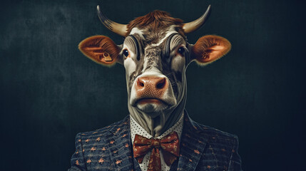 Obraz premium Cow in a Suit: A Portrait of Unexpected Elegance