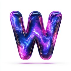 A colorful, glossy letter "W" with electric blue and pink effects.