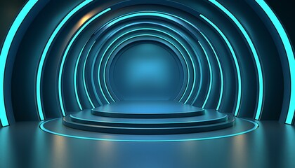 Obraz premium Abstract Blue Circular Stage with Neon Lighting